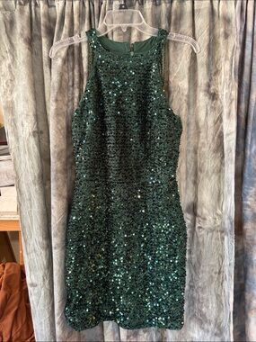 Green Sequin Halter Cocktail Dress a Christmas stunner